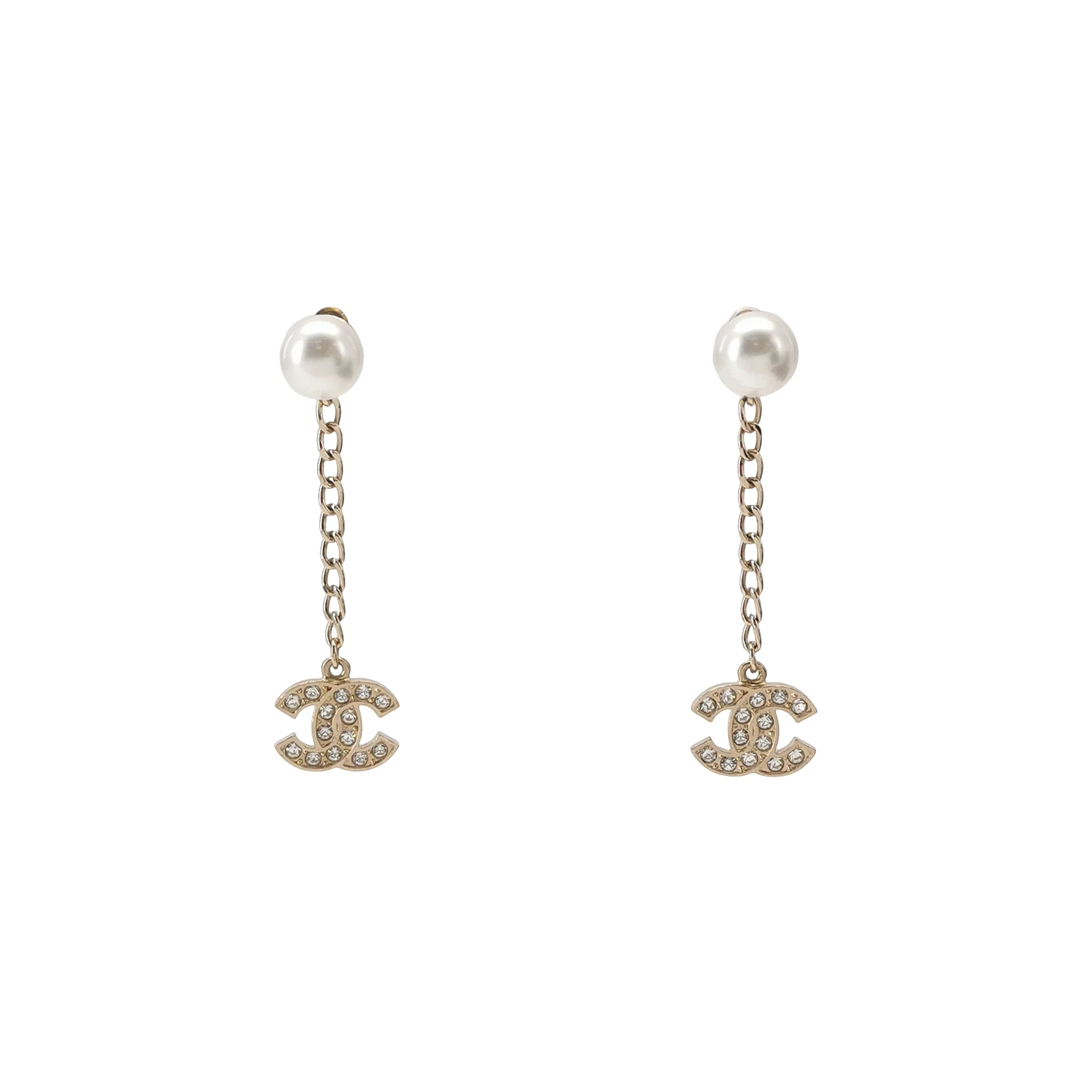 Chanel 20B CC Logo Stud Earrings, Faux Crystal and Faux Pearl