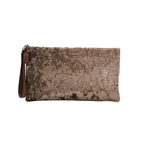 Coach Sequin-Embellished Logo Leather Clutch
