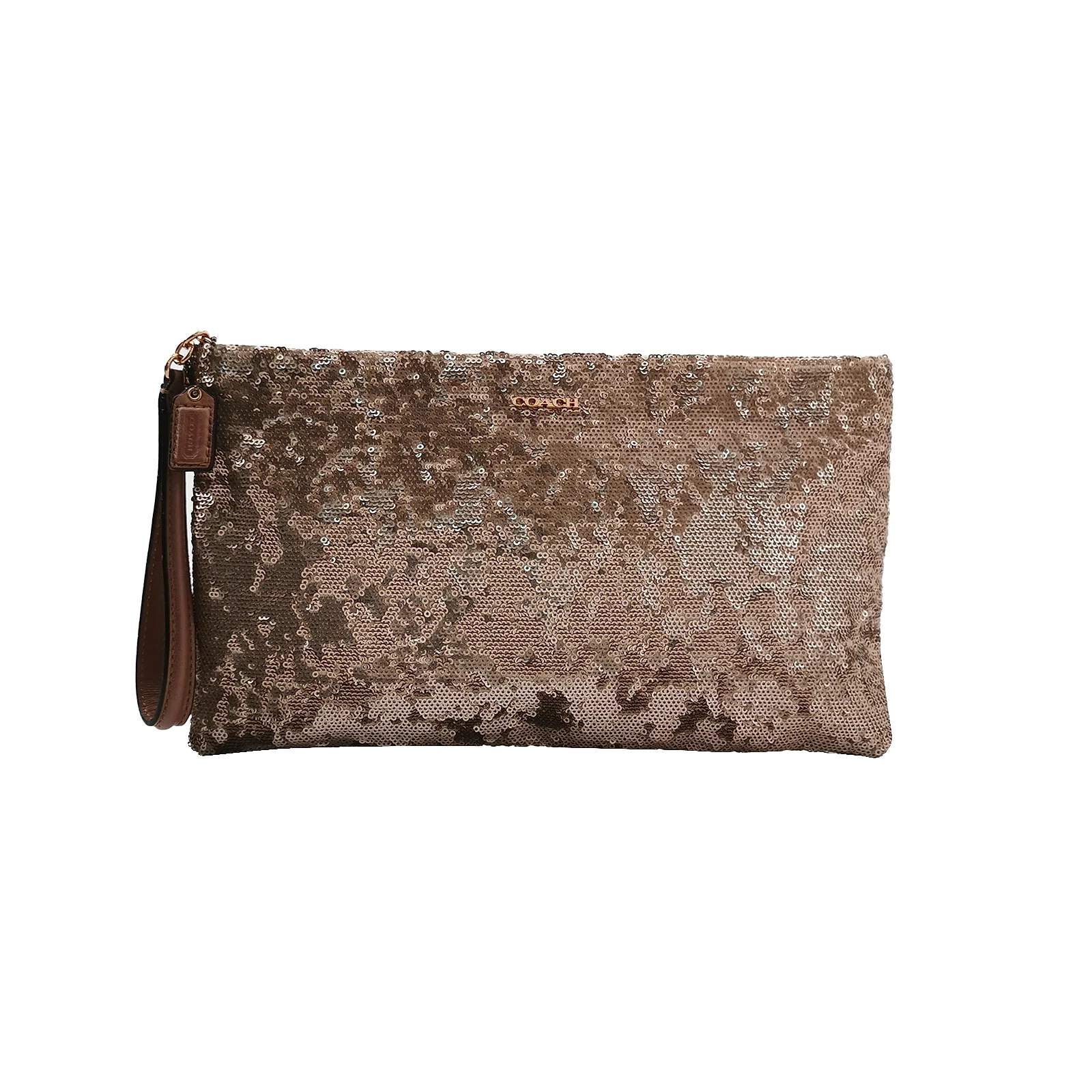 Coach Sequin-Embellished Logo Leather Clutch