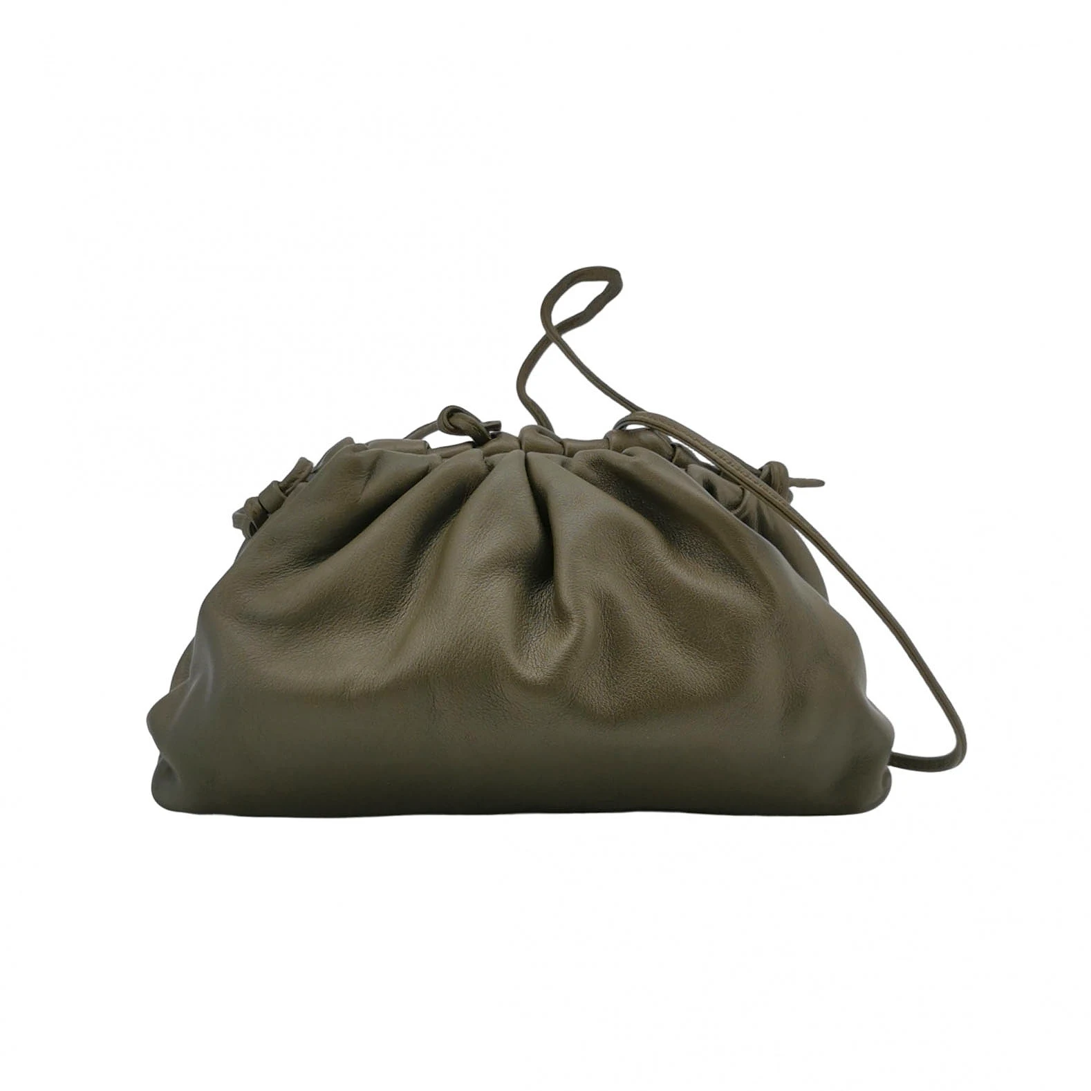 Bottega Veneta Pouch Bag, Mini, Green Ruched Calfskin