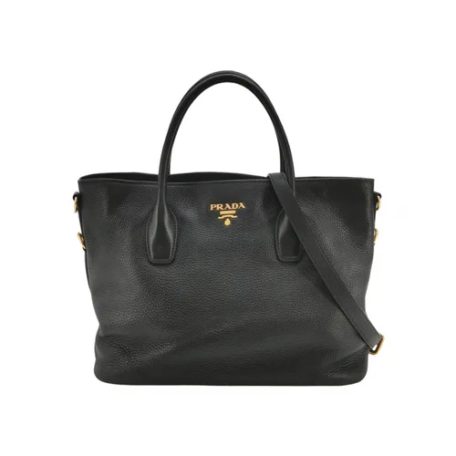 Prada Shoulder Bag, Black Calfskin, Logo Lettering
