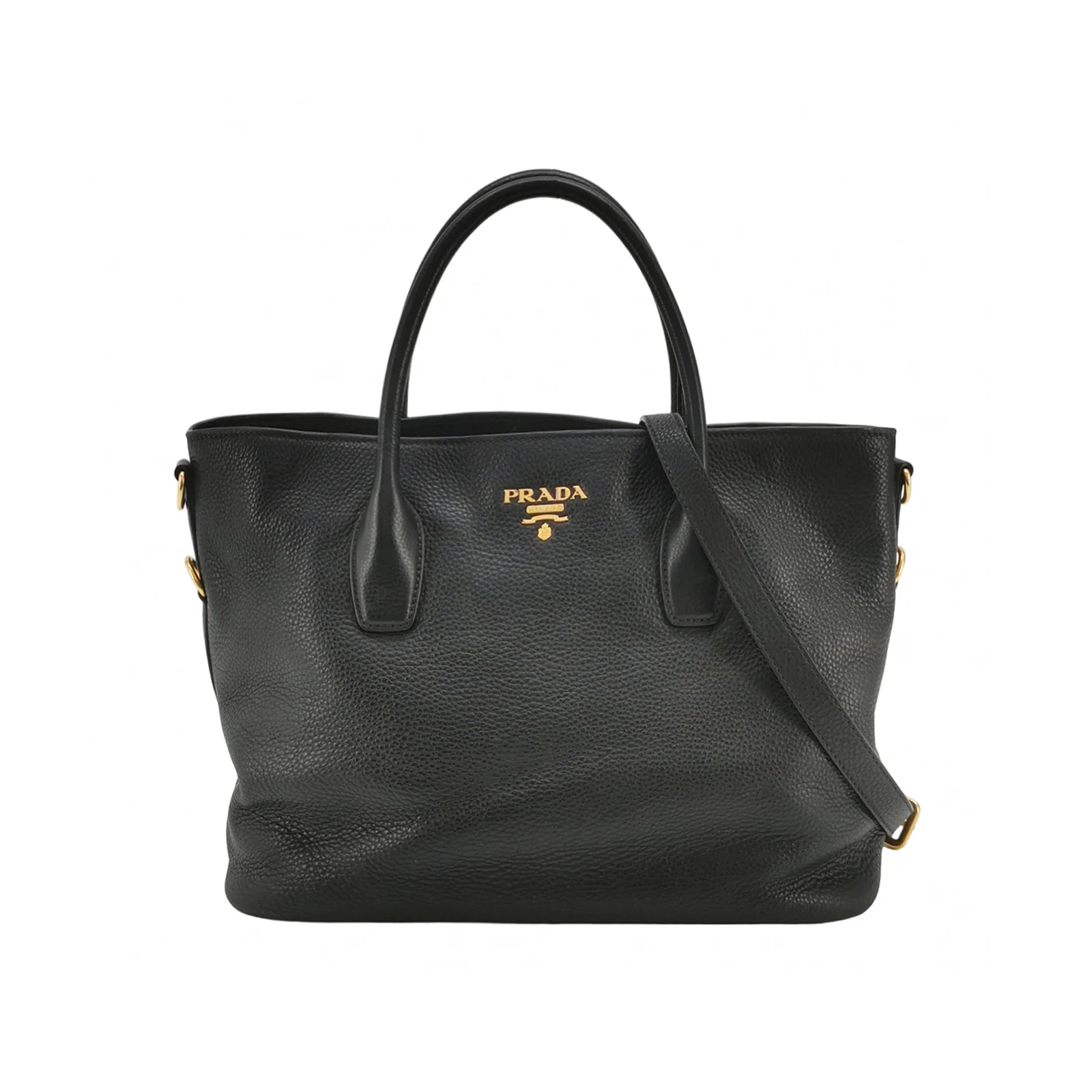 Prada Shoulder Bag, Black Calfskin, Logo Lettering
