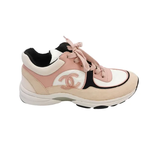 Chanel CC Logo Lace-Up Sneakers, Color-Block Suede