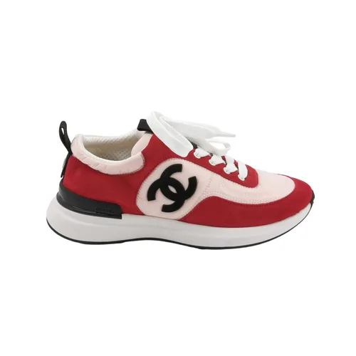 Chanel Double C Logo Sneakers, Red Suede & Nylon