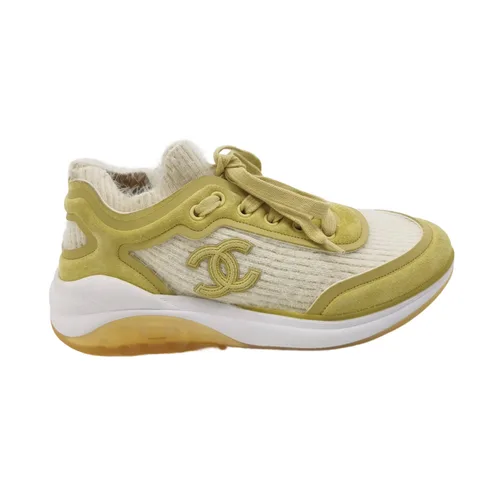 Chanel Double C Logo Sneakers, Green Suede