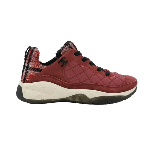Chanel Double C Logo Sneakers, Color-Block Suede & Canvas
