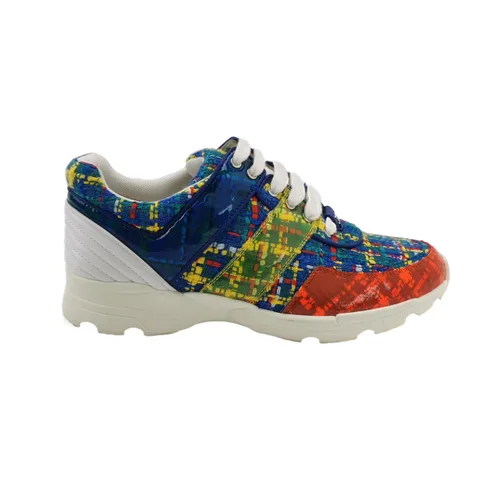 Chanel Lace-Up Sneakers, Color-Block Lambskin