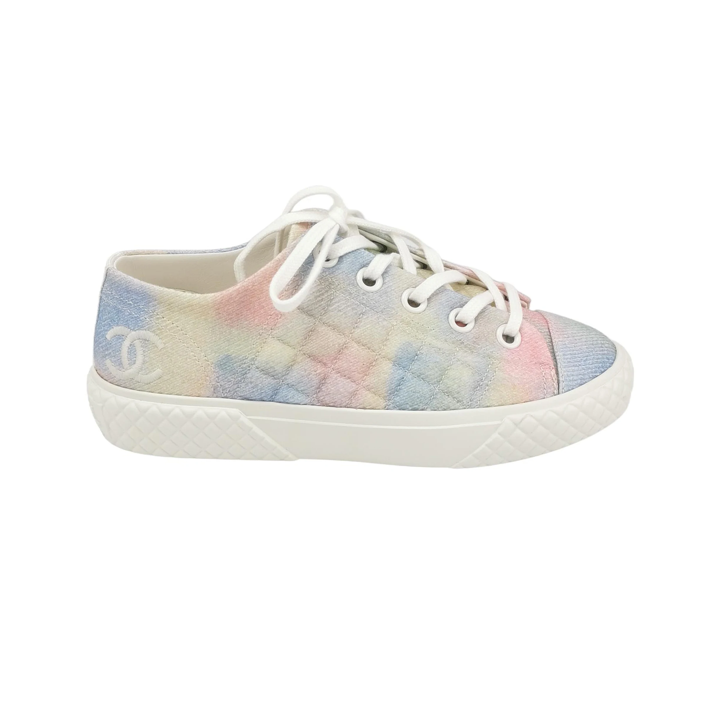 Chanel CC Logo Quilted Lace-Up Sneakers
