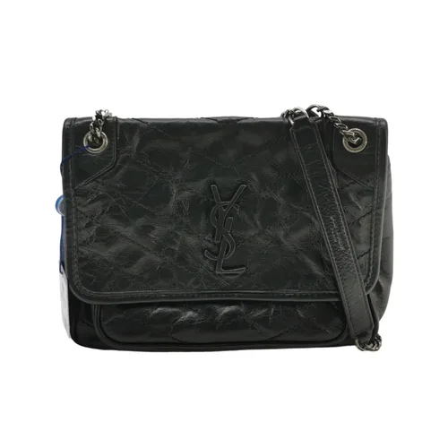 Saint Laurent Niki Small Bag, Black Crinkled Leather