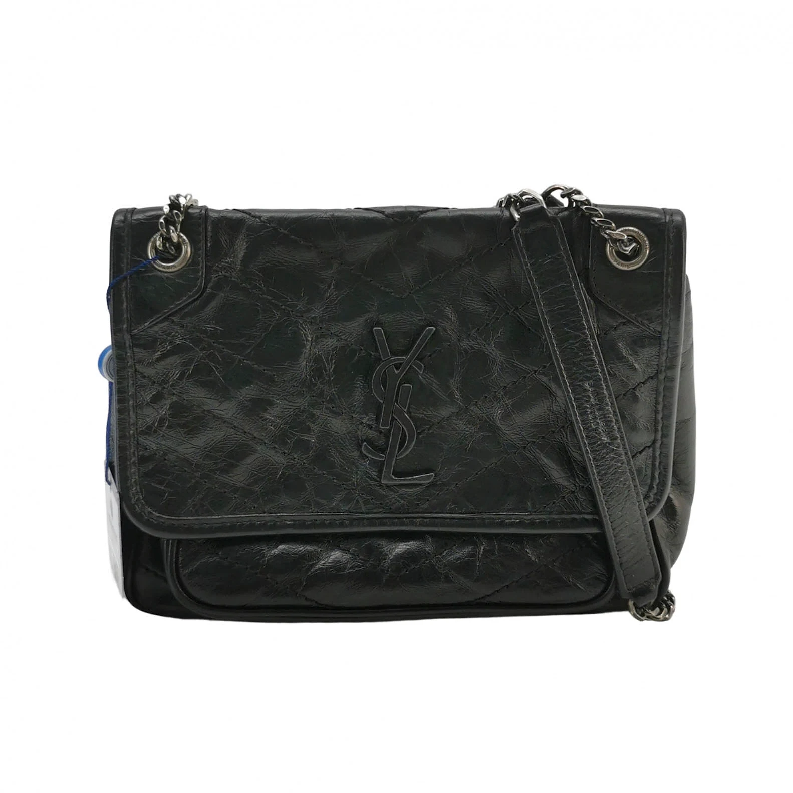 Saint Laurent Niki Small Bag, Black Crinkled Leather