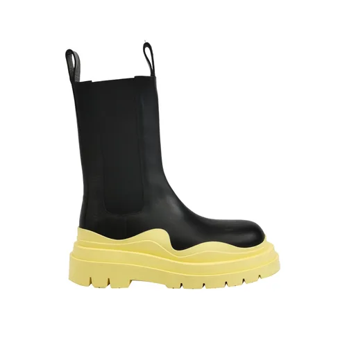 Bottega Veneta Tire Ankle Boots, Color-Block Calfskin, Platform Sole