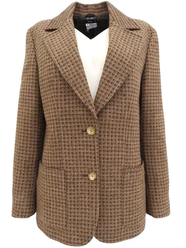 Block Check Pattern Logo Button Jacket #36 Beige/Brown