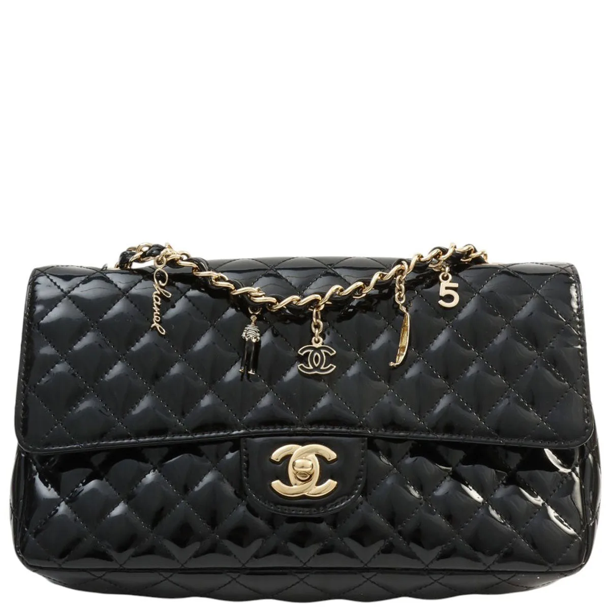 Circa 2009 Patent Multicharm CC Turnlock Chain Bag Black