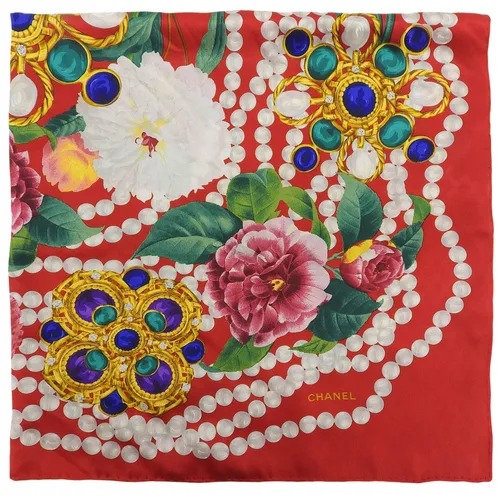 Fleur Gripoix Jewelry Pattern Scarf Red/Multi
