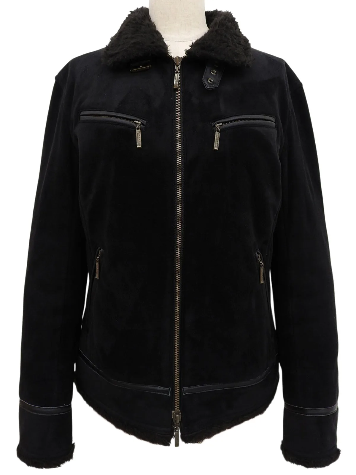 Boa Logo Embroidered Nova Check Lining Zip-Up Jacket #M Black