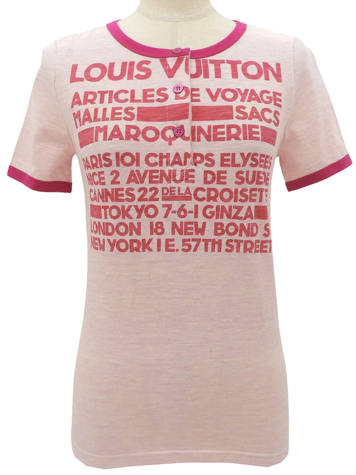 Logo Print Henley Neck T-shirt Pink #XS