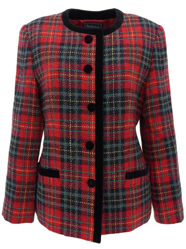 Checked Pattern Collarless Jacket #9 Red/Multi