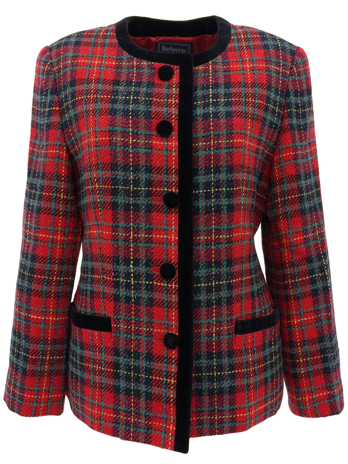 Checked Pattern Collarless Jacket #9 Red/Multi