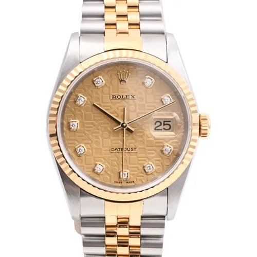 Circa 1996 10-Point Diamond Computer Dial Datejust 36mm 16233G Automatic Champagne Wristwatch