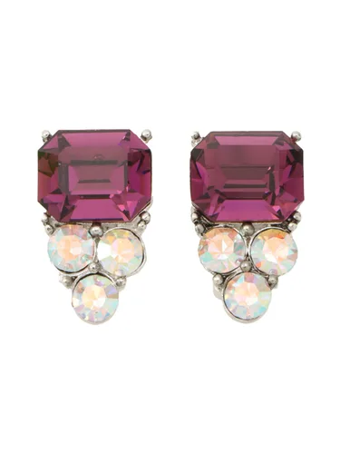 Square Color Stone Earrings Silver/Purple