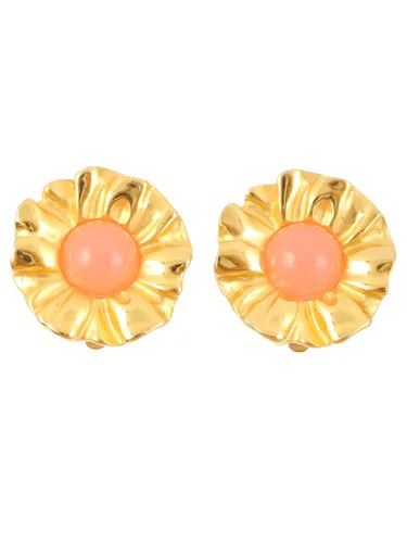 Flower Motif Earrings Gold/Pink