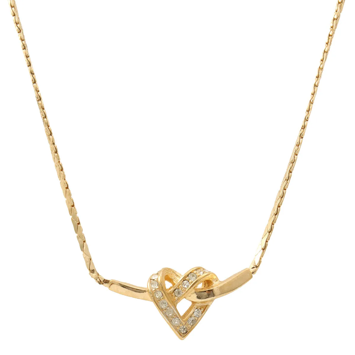 Rhinestone Heart Necklace, Gold