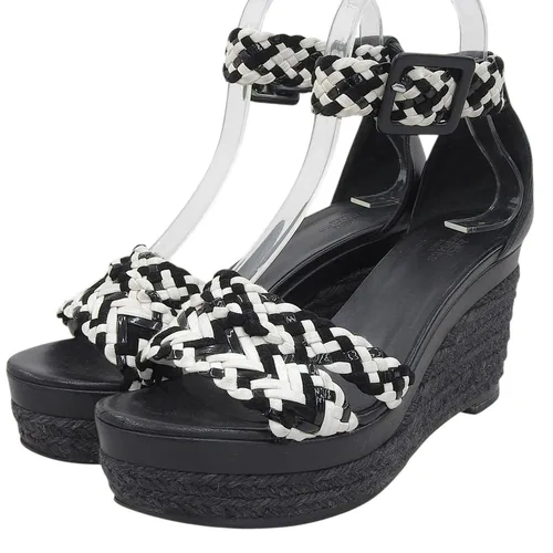 Inès Espadrille Wedge Sandals #37 Black/White Sandals/Mules