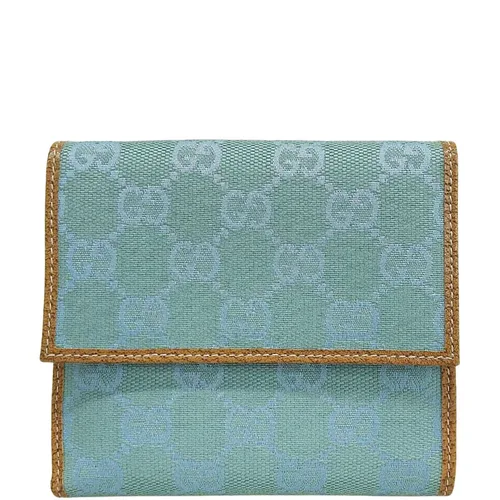 Canvas GG Pattern Compact Wallet Light Blue/Brown