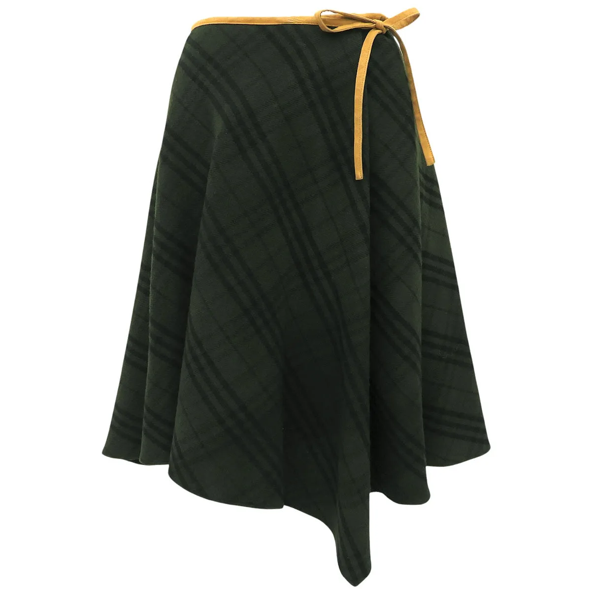 Check Pattern Ribbon Flare Skirt #36 Dark Green