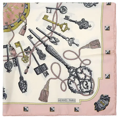 Carre 90 LES CLES Scarf Pink/White