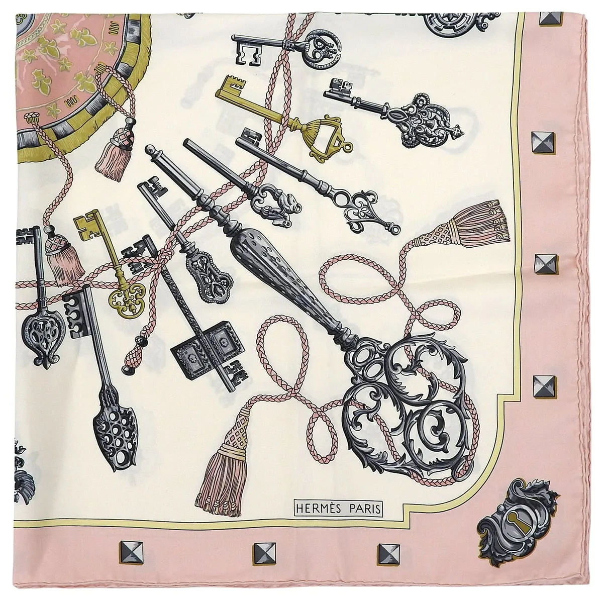Carre 90 LES CLES Scarf Pink/White