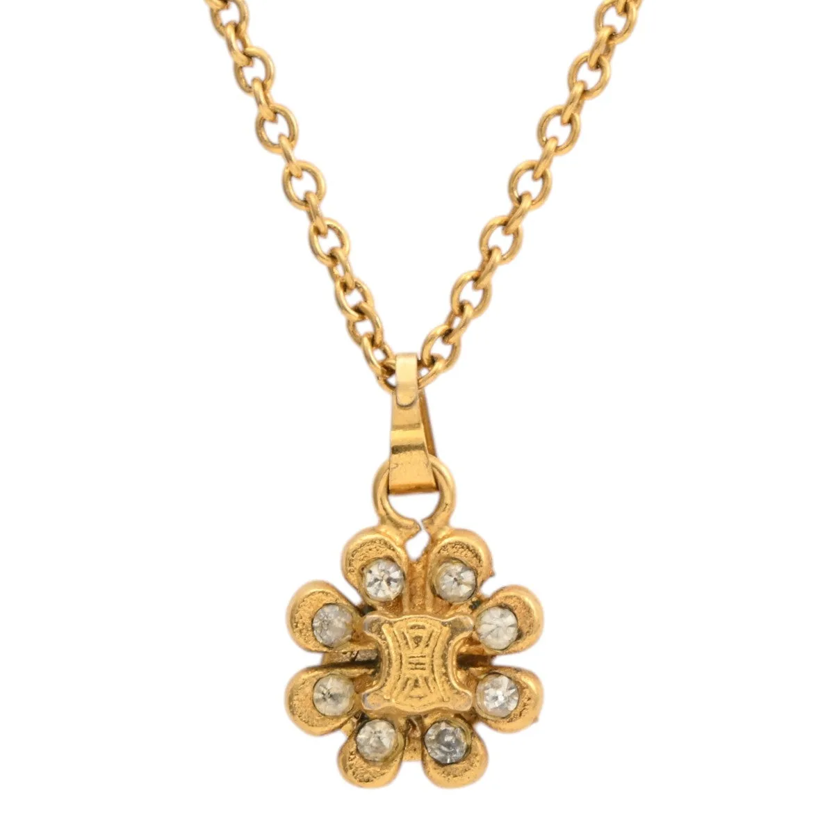 Macadam Logo Plate Flower Motif Necklace Gold