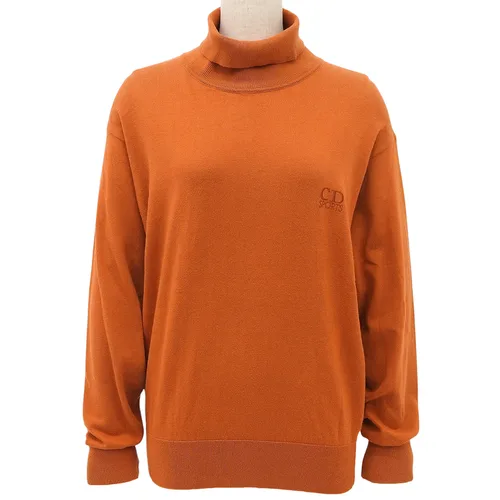 Logo Embroidered Sweater, Size M, Orange Knit/Sweater