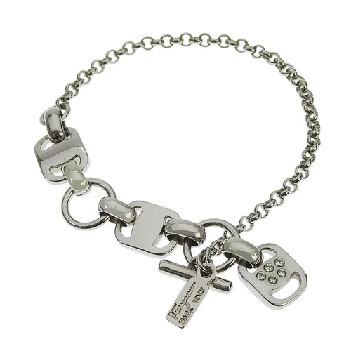 Rhinestone Logo Plate Bracelet Silver
