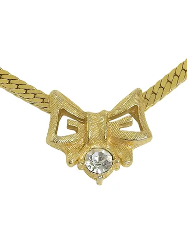 Rhinestone Ribbon Motif Necklace - Gold