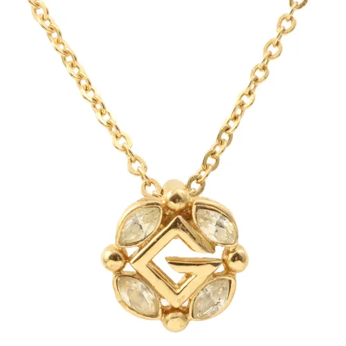 Rhinestone Logo Plate Necklace Gold