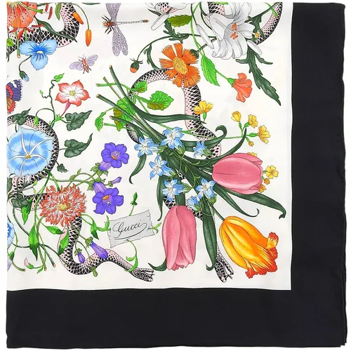 Silk Flora Pattern Scarf Black/Multi