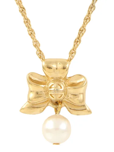 Pearl Ribbon Motif Necklace, Gold