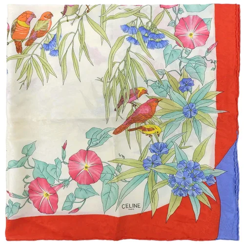 Flower Bird Pattern Scarf White/Red/Multi