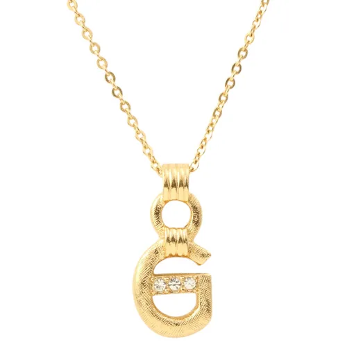 Rhinestone Logo Plate Necklace Gold