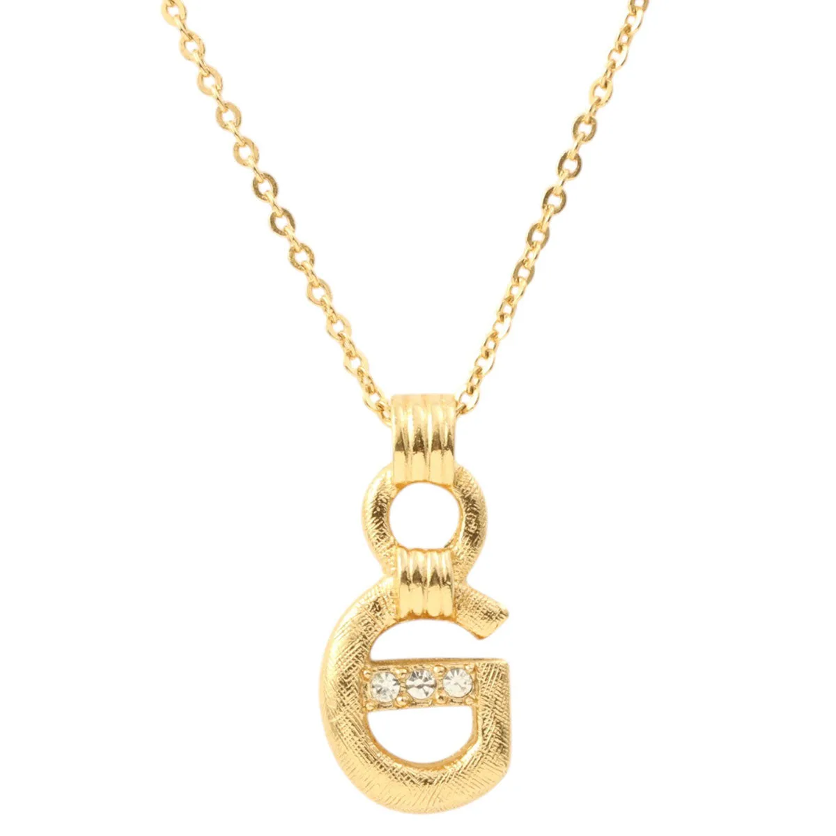 Rhinestone Logo Plate Necklace Gold