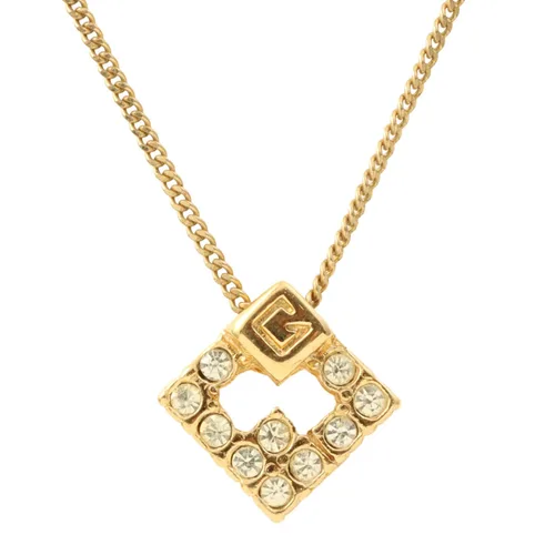 Rhinestone Logo Plate Necklace Gold