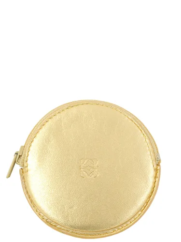 Nappa Leather Round Anagram Embossed Coin Purse Gold