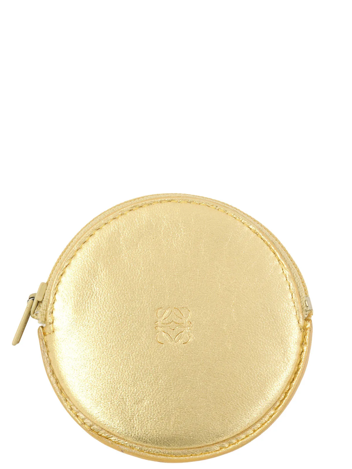 Nappa Leather Round Anagram Embossed Coin Purse Gold