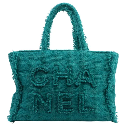 Circa 2020 Tweed Matelassé Stitched Logo Tote Bag Green
