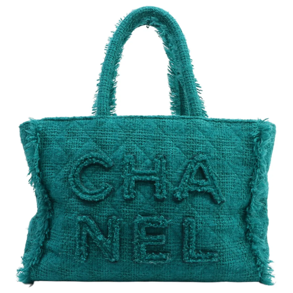 Circa 2020 Tweed Matelassé Stitched Logo Tote Bag Green