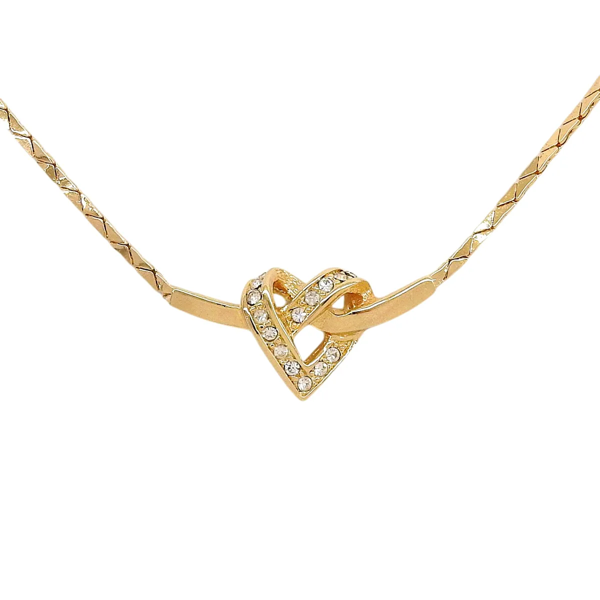 Rhinestone Heart Necklace, Gold