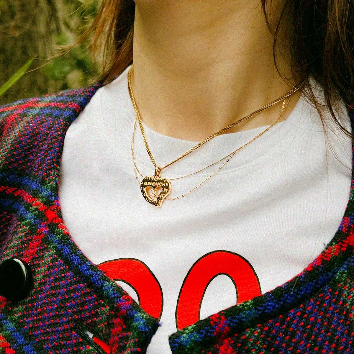 Rhinestone Heart Motif Necklace, Gold