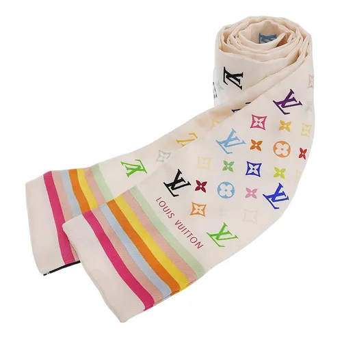 Silk Monogram Multicolor Bando Scarf White