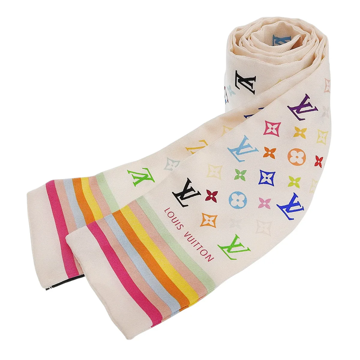 Silk Monogram Multicolor Bando Scarf White